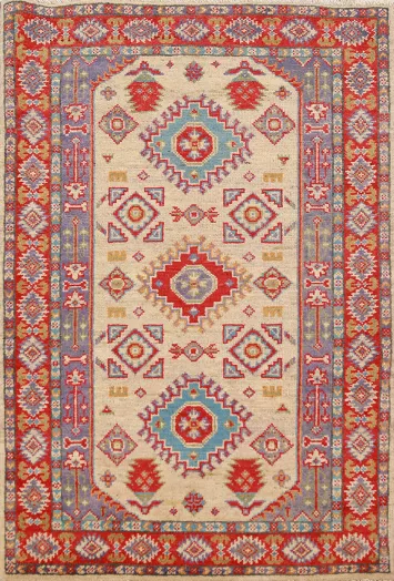 Geometric Kazak Handmade Wool Accent Rug 3x4