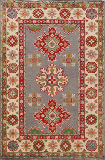Gray Kazak Handmade Wool Accent Rug 3x4