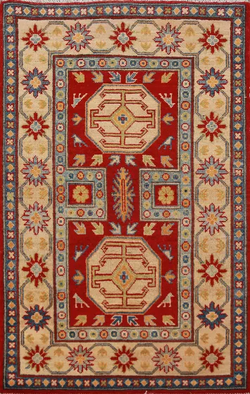 Red Kazak Handmade Wool Accent Rug 3x4