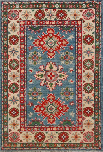 Blue Kazak Handmade Wool Accent Rug 3x4