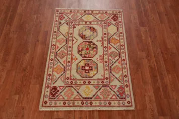 Geometric Kazak Handmade Wool Accent Rug 3x4