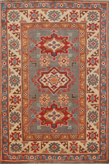 Gray Kazak Handmade Wool Accent Rug 3x4