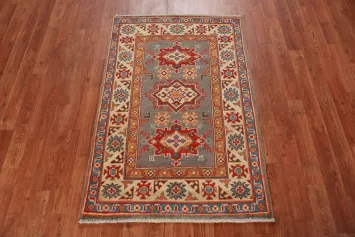 Gray Kazak Handmade Wool Accent Rug 3x4