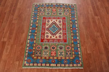Green Kazak Handmade Wool Accent Rug 3x4