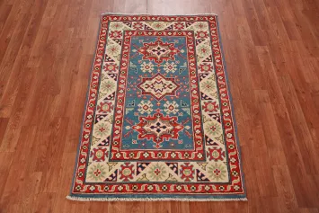 Blue Kazak Handmade Wool Accent Rug 3x4
