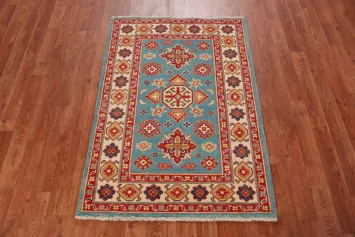 Light Blue Kazak Handmade Wool Accent Rug 3x4