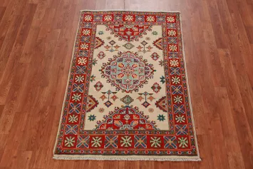 Ivory Kazak Handmade Wool Accent Rug 3x4