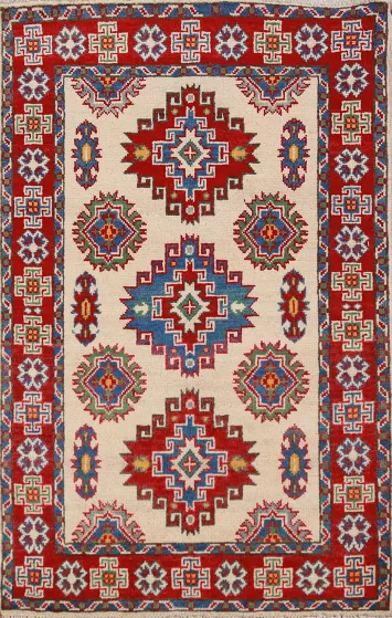 Ivory Kazak Handmade Wool Accent Rug 3x4