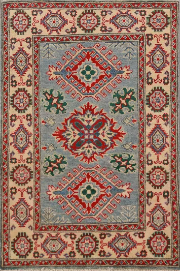 Light Blue Kazak Handmade Wool Accent Rug 3x4