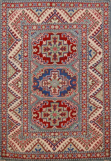 Geometric Kazak Handmade Wool Accent Rug 3x4