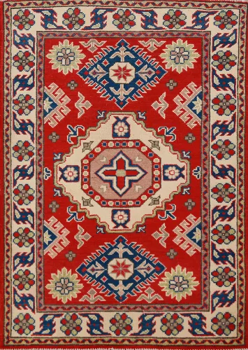 Red Kazak Handmade Wool Accent Rug 3x4