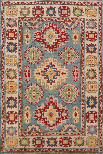 Light Blue Kazak Handmade Wool Accent Rug 3x4