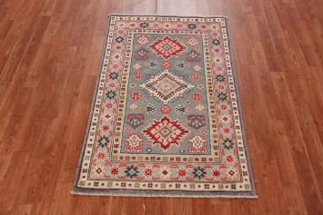 Gray Kazak Handmade Wool Accent Rug 3x4