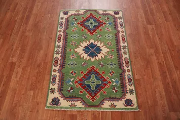 Green Kazak Handmade Wool Accent Rug 3x4
