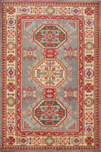 Traditional Kazak Handmade Wool Accent Rug 3x4