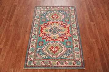 Turquoise Kazak Handmade Wool Accent Rug 3x4