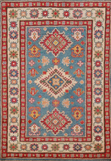 Blue Kazak Handmade Wool Accent Rug 3x4