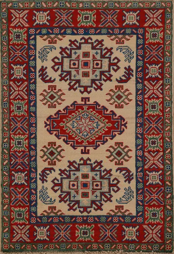 Geometric Kazak Handmade Wool Accent Rug 3x4