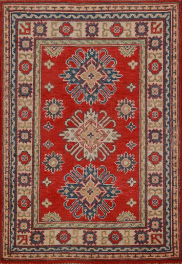 Geometric Kazak Handmade Wool Accent Rug 3x4