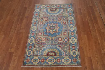 Blue Kazak Handmade Wool Accent Rug 3x4