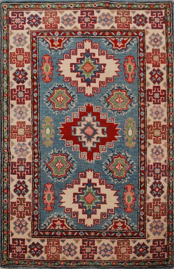 Blue Kazak Handmade Wool Accent Rug 3x4