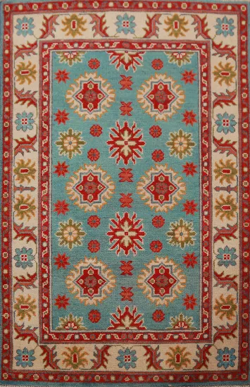 Turquoise Kazak Handmade Wool Accent Rug 3x4