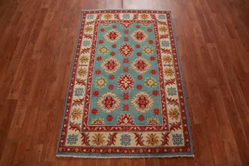 Turquoise Kazak Handmade Wool Accent Rug 3x4