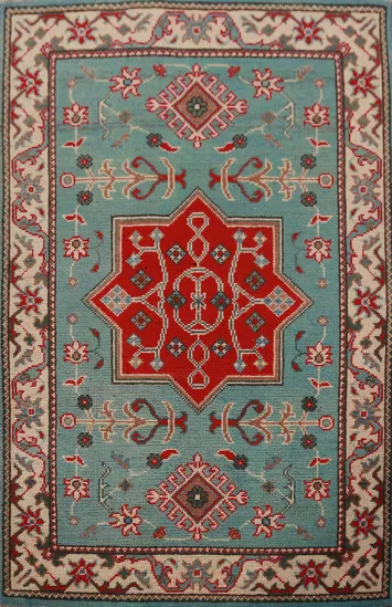 Geometric Kazak Handmade Wool Accent Rug 3x4