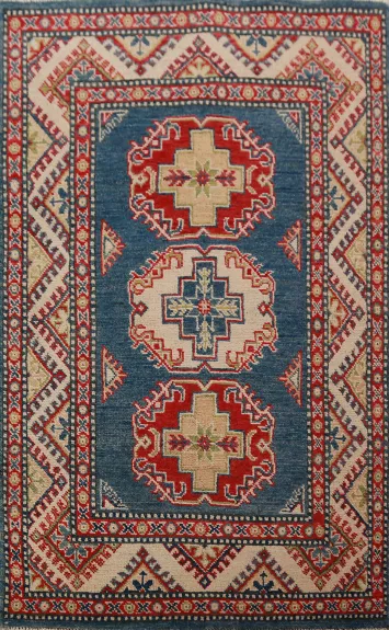 Blue Kazak Handmade Wool Accent Rug 3x4