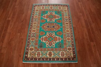 Turquoise Green Kazak Handmade Wool Accent Rug 3x4