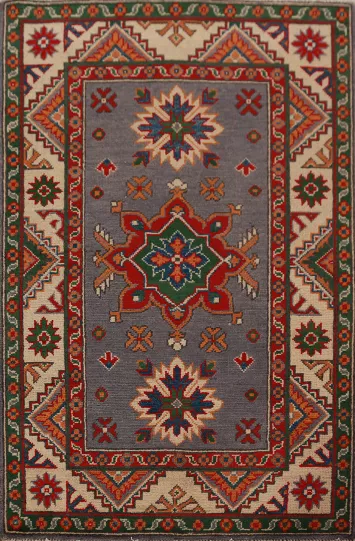 Gray Kazak Handmade Wool Accent Rug 3x4