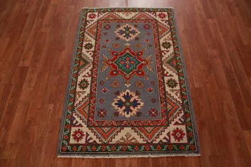 Gray Kazak Handmade Wool Accent Rug 3x4