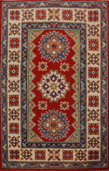 Geometric Kazak Handmade Wool Accent Rug 3x4