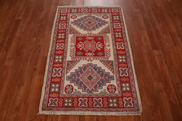 Geometric Kazak Handmade Wool Accent Rug 3x4