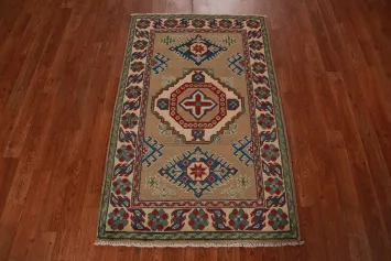 Brown Geometric Kazak Handmade Wool Accent Rug 3x4