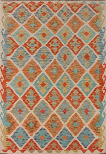 Trellis Geometric Kilim Flat Weave Wool Rug 5x6