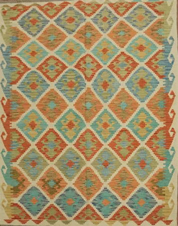 Trellis Geometric Kilim Flat Weave Wool Rug 5x6