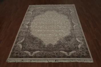 Classic Beauty Neutral Toned Medallion Qum Area Rug 7x10