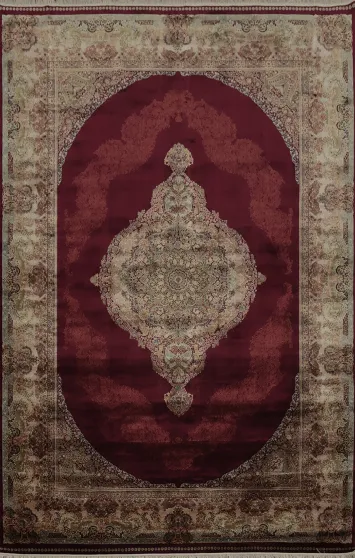 Stunning Traditional Qum Area Rug 6x10 with Intricate Burgundy Motif
