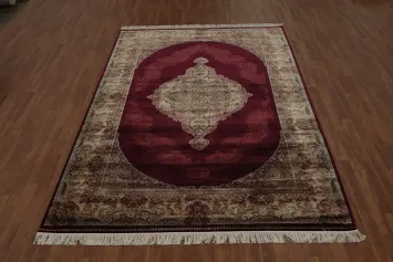 Stunning Traditional Qum Area Rug 6x10 with Intricate Burgundy Motif