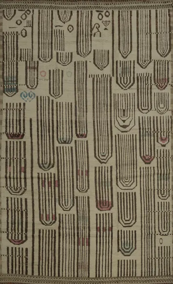 Moroccan Large Rug 11x16 with Simple U-Elements for Modern Homes