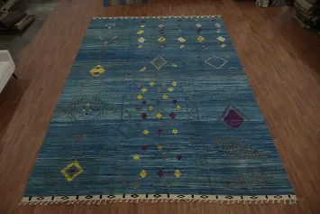 Blue Geometric Moroccan Oriental Large Rug 12x18