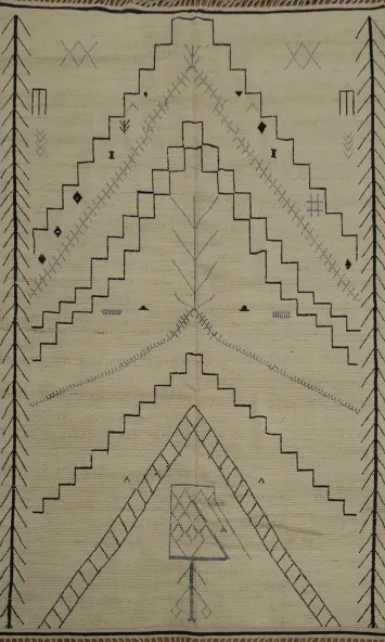 Geometric Wool Ivory Moroccan Oriental Area Rug 9x13