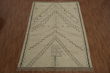 Geometric Wool Ivory Moroccan Oriental Area Rug 9x13