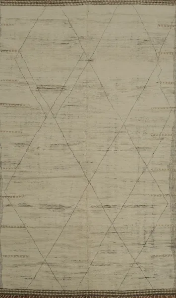 Neutral Tone Moroccan Area Rug 9x13 with Intricate Details