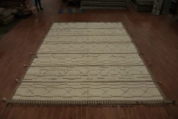Handmade Wool Ivory Moroccan Large Rug 10x15