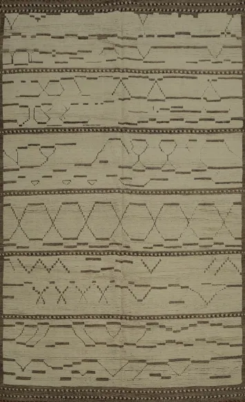 Handmade Ivory Moroccan Abstract Area Rug 9x13