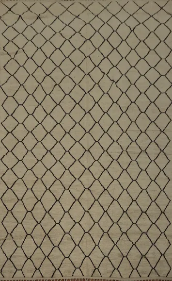 Intricate Trellis-Patterned Moroccan Area Rug 9x13 in Neutral Tones