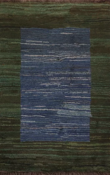 Blue & Green Striped Gabbeh Persian Rug 4x5