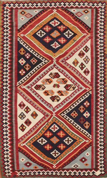 Vegetable Dye Geometric Kilim Qashqai Persian Rug 5x8